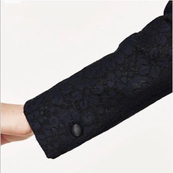 NWT Zara Navy Blue Lace Black Trim Tuxedo Jacket - Picture 3 of 8